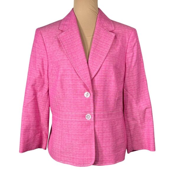 Kasper Linen Blend Jacket Blazer Barbie Pink Size 14 Tweed Career Workwear - Picture 1 of 8
